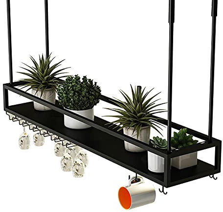 WYFZT Deckenregal Hängend Küche Bar Decke Regal Weinregale mit Glashalter Weinhalter Weinflaschenhalter Weinglashalter Stabiler Deckenhänger Küchenhänger Hängeregal - 60/80/100/120 / 140cm