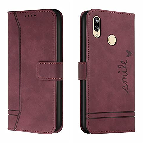 QIWEIQING Kompatibel mit Handyhülle für Huawei P20 Lite Hülle, Handy Huawei P20 Lite Hülle, Leder Flip Etui Handytasche Schutzhülle für Huawei P20 Lite Case Red Wine HX