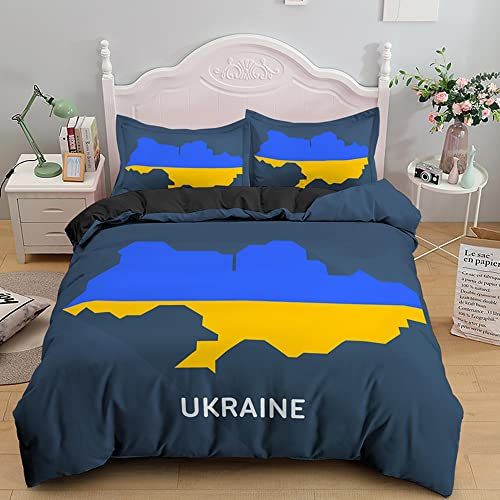 ZZXHG Bettwäsche 135x200 Blaue Ukraine-Karte, Mikrofaser Bettbezug für Kinder Einzelbett - Bettbezüge mit Reißverschluss + 2 Kissenbezug 80x80 cm