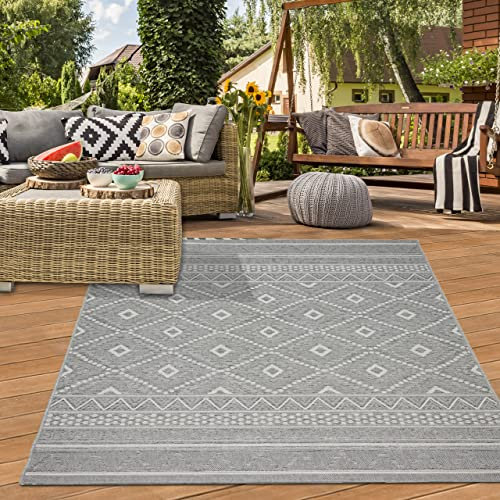 Teppich-Traum In- & Outdoor LÄUFER Sisal Optik Küche Wohnzimmer Terrasse Balkon Rauten Zickzack Muster graufarben Größe 67x180 cm