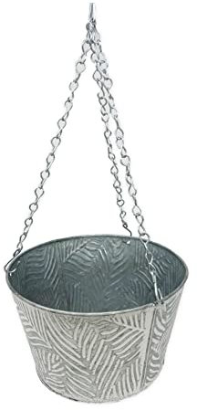 EuroDiscount Blumentopf Pflanztopf Blumenampel Hängeampel Hängetopf Metall Topf mit Palmenblattstruktur zum Hängen, Größe:Durchmesser 23.5 cm