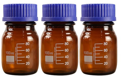iplusmile 100ml Laborflasche Glas Weithalsflasche Apotheker Flaschen 3 Stücke Chemikalienflaschen mit Schraubverschluß Braunes Apothekerglas Laborgläser Braunglasflaschen für Labor Küche Hobby