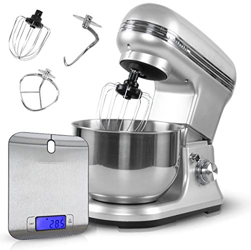Classbach C-KM 4004 W Food Processor Set with Digital Kitchen Scales 1200 Watt Motor with 6 Speeds Quiet Mixing Machine 5 Litre Bowl Including 3 Attachments and Splash Guard