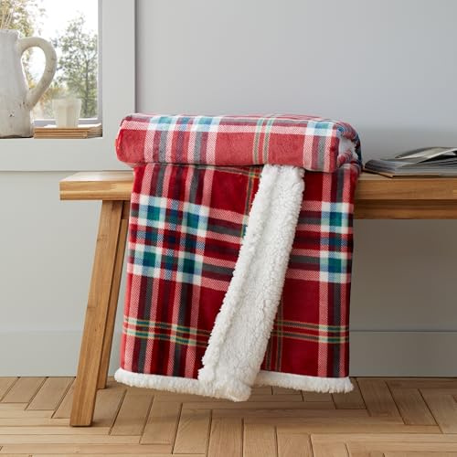 Catherine Lansfield Cosy Kelso Check 130x170 cm Blanket Throw Red