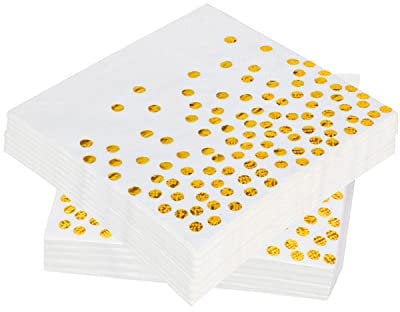 60 Stücke Servietten Gold Dots,3-lagig Golden Foiled Papierservietten Paper Napkins,Servietten weiß für Deko Party,Geburtstag, Hochzeit und Feiertagsfeier(33x33cm)