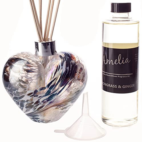 Reed Diffuser Heart Gift Set - White & Grey Frosted with Cotton Flower Fragrance