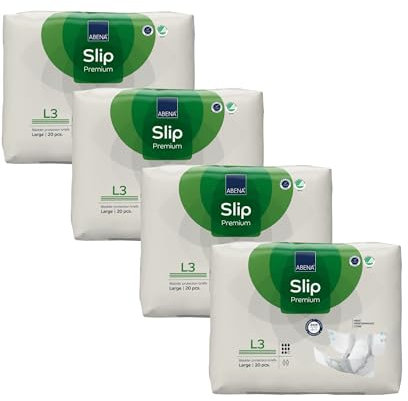 ABENA Slip Premium All-in-One Inkontinenzeinlagen für Damen und Herren, Eco-Labeled Damen-Inkontinenzeinlagen, Größe L 3, 100–150 cm Taille, 3400 ml Saugfähigkeit, 4 x 20 Stück