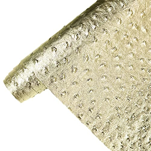Rouleau de vinyle imitation cuir d'autruche - 30x135cm - Tissu synthétique texturé pour travaux manuels en cuir, porte-clés, porte-monnaie, décoration d'ameublement, doré