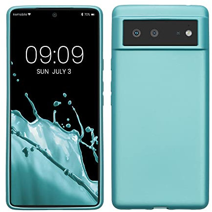 kwmobile Case kompatibel mit Google Pixel 6 Hülle - Schutzhülle aus Silikon metallisch schimmernd - Handyhülle Metallic Mintgrün