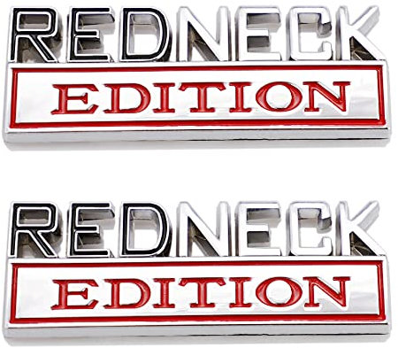 2 Stück Redneck Edition Emblem Auto LKW Ersatz für Universal Fahrzeug Auto LKW SUV (Silber Rot)