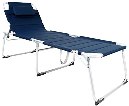 Mojawo XXL Gartenliege Sonnenliege Relaxliege Liege Aluminium Sonnenliege mit Kissen gepolstert klappbar L200xB70xH45/95cm, Farben:Dunkelblau
