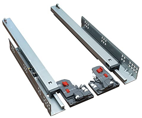 Ram Industrie Q50 Paire de coulisses invisibles pour tiroir, sortie totale, fermeture soft, avec accrochages (400 mm)