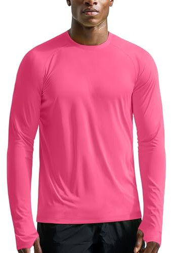Zengjo Men's Long Sleeve Tops Running(Neon Pink,M)
