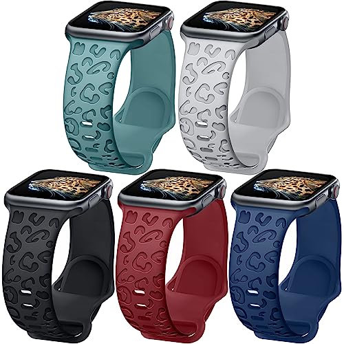 Towsnails 5 Pack Compatible with Apple Watch Straps Series 38mm 40mm 41mm 42mm 44mm 45mm 49mm, Soft Silicone Strap Leopard Print Replacement Watchbands for iWatch Series 9/8/7/6/5/4/3/2/1/SE/Series 2
