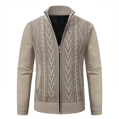 Herren Strickjacke mit Stehkragen Strickjacke Cardigan Stehkragen Feinstrike mit Reißverschluß und Taschen Pullover • Angenehme Männer Freizeit-Jacke mit Farbverlauf (new1-Beige, M)