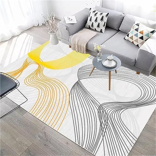 Teppich Vorzimmer Teppich Wohnzimmer Teppich Salon Gelb Nadelstreifen Einfaches Muster Bodenbelag Langlebig 120X180Cm Outdoor Couchtisch Gelb