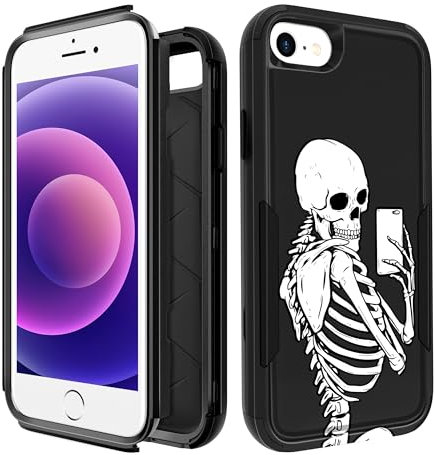 Pegmode for iPhone SE Case 2020/2022/3rd Generation, for iPhone 8/7 Case, Heavy Duty Protective Selfie Skeleton Cute Phone Cover for Women Men Girls Boys Hard Cases for iPhone 7/8/SE