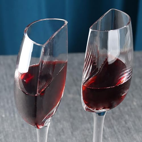 Anloximt 2Pack Funny Weinglas Cut in Half EIN halbes Glas Wein Rotweinglas Kristall Weingläser Langstieliges Weinglas für Jahrestag Hochzeit