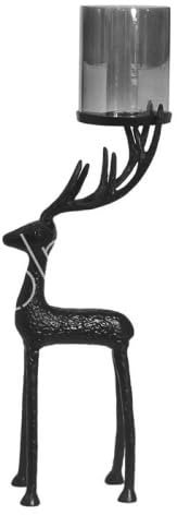Windlicht Kerzenständer Hirsch Figur Schwarz Modern 78 cm