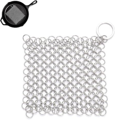 ieron Estropajo de acero inoxidable de 5 x 5 pulgadas, limpiador de hierro antiarañazos para limpiar sartenes de hierro fundido, wok, olla, plancha o caldero de hierro fundido