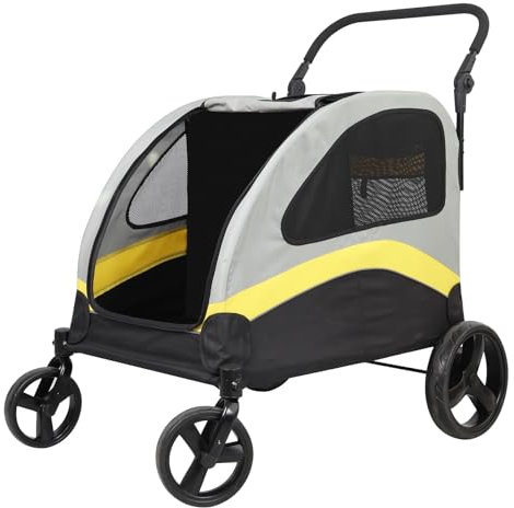 BingoPaw Schwerlast Hundebuggy für Hunde: 2 in 1 Hundewagen mit abnehmbar Trennwand für 2 kleine oder mittelgroße Hunde, Faltbarer Hunde Kinderwagen Transportwagen bis 42kg