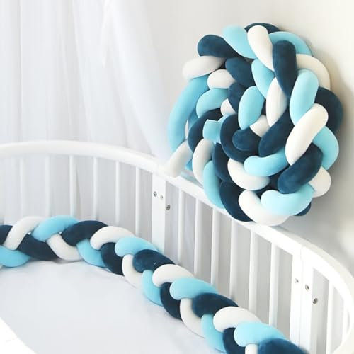Edumov Bettschlange Geflochten, Bettschlange, Nestchenschlange Geflochtenes, Seitenschläferkissen Kopfkissen Baumwolle Schlafkissen Kissen Knotenkissen, Blau Weiß Blau, 300CM