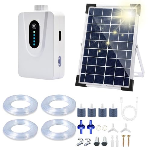UKSUNVI Pompes à air solaires, aérateur de bassin solaire de 6 W avec batterie de 6000 mAh, chargement USB et chargement solaire sont disponibles, oxygénateur pour aquarium, aérateur de pêche avec