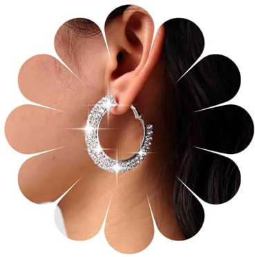 TseenYi Boho Strass Ohrringe Silber - Große CZ Kristall Reifen für Braut Statement Hochzeit - Funkelnder Schmuck für Frauen Und Mädchen