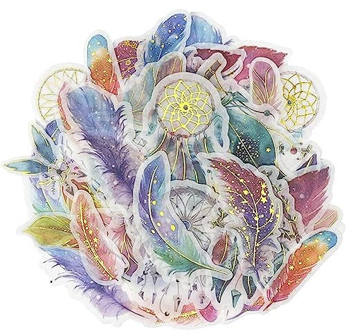 Tsffae 60 Stück Scrapbook-Aufkleber, Washi-Federn, Traumfänger-Aufkleber, Selbstklebende Dekorative Aufkleber Für Album, Notizbuch, Journal, Karte