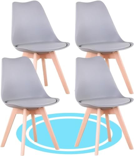 Dekohome Sillas de Comedor, Sillas de Cocina Nórdicas con Asiento Blando, Tapizado y Patas de Madera de Haya Resistente, Gris, 4 Sillas