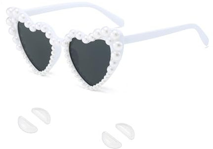 Gafas corazon,Retro Gafas de Sol Corazon Marcos de Perlas,Boho Gafas sol Mujer Blanco,Señoras UV400 Protección Gafas Accesorios,Gadgets Personalizados para Mujeres,Hombres,Fiestas,Festivales,Bodas