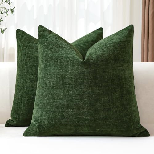 JOTOM 2er Set Chenille Kissenbezüge, Dekorative Weich Einfarbig Wurf Kissenbezug Moderne Kissenhüllen Sofakissen Dekokissen Zierkissenbezug für Wohnzimmer Schlafzimmer Deko (45x45cm, Grün)