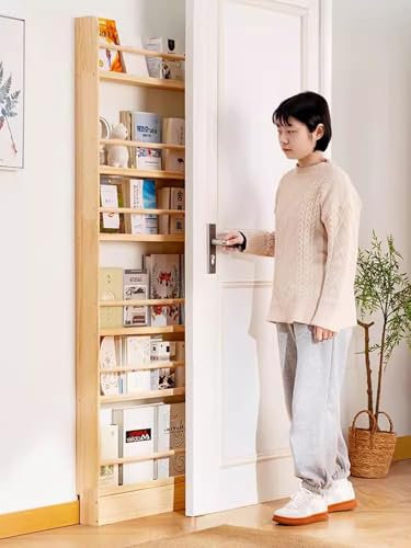 Aeovot Behind the Door Shelf Tall Narrow Bookshelf for Space Saving 3 4 5 6 Tier Storage Rack Wall Solid Wood Bookcase Floor Standing Book Shelf Organizer for Kids and Adults(6 Tiers 27.5 x 68.5 in)
