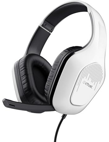 Trust Gaming GXT 418W Rayne Cuffie Gaming Leggere per PC Xbox PS4 PS5 Switch Mobile, Driver da 50 mm, Jack Audio 3.5 mm, Cavo 2m, Cuffie con Microfono Over-Ear, Bianco