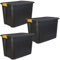 DANIEL JAMES Housewares Heavy Duty Storage Box with Lid - Large Plastic Stackable Storage Boxes with Clip Handles - Lockable BPA Free Indoor Outdoor Garage Storage Trunk Box - 3 Pack, Black, 20l
