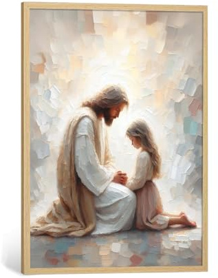 Jesus mit Mädchen, religiöse Wanddekoration, christliche Leinwand, Wandkunst für Wohnzimmer, Bilder von Jesus, Kinder, Malerei biblisches Gebet, Raumdekoration, christliche Kunstdrucke, 40,6 x 61 cm