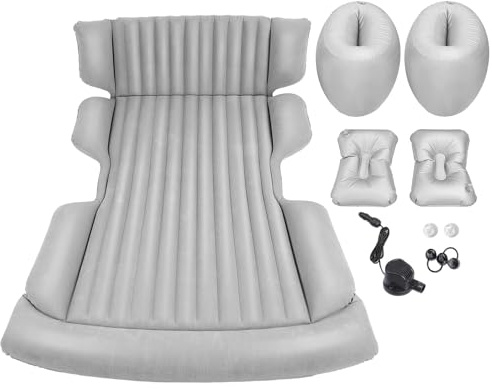 Wakects Auto Luftmatratze, Aufblasbares PVC Bett mit Flockoberfläche, 2 Stützsäulen und Elektrischer Pumpe für SUV, Camping