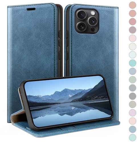 HUOUH for iPhone 13 Pro 6.1 Wallet case with RFID Blocking PU Leather,Flip Folio Book covers,Credit Card Holder Shockproof Phone case Women Men for Apple 13 Pro case Bright Blue