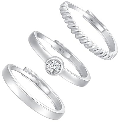 MUCCA 3 Stück Ring Silber 925 Damen Ringe Frauen Cubic Zirkonia Verlobungsring Damen Verstellbare Statement Ring Damen Stapelbare Daumenring Fingerring Set Schmuck