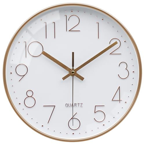 VIKMARI 30cm Orologio da Parete, Silenzioso Moderno Oro Rosa Orologio per Soggiorno Cucina Bagno Camera da Letto Studio Aula