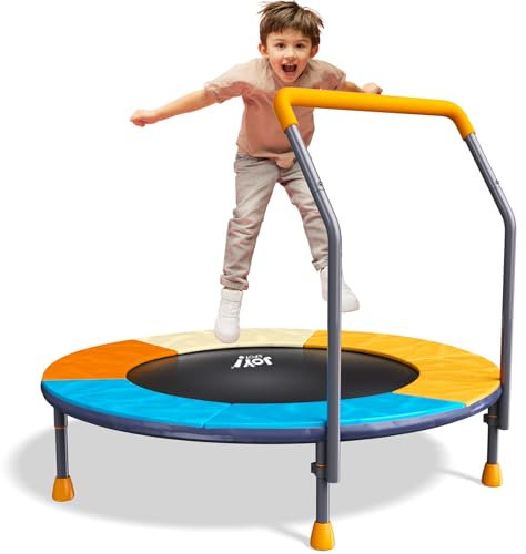 JOY SPOT! Kinder Trampolin Indoor Outdoor, Ø 91cm Faltbares Minitrampolin mit Verstellbarer Griff, Kindertrampolin Klappbar Max 68 kg, Gartentrampolin für Kleinkind Jungen, Mädchen ab 3 4 5 6 7 Jahren