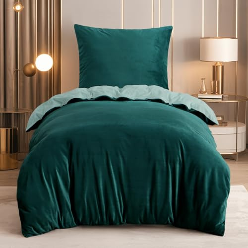 RUIKASI Flanell Bettwäsche 155x220 2teilig Grün - Hellgrün Warm Winter Bettwäsche Kuschel Plüsch Fleece Bettbezug Sets mit 1 Kissenbezüge 80x80cm Wendebettwäsche Bedding