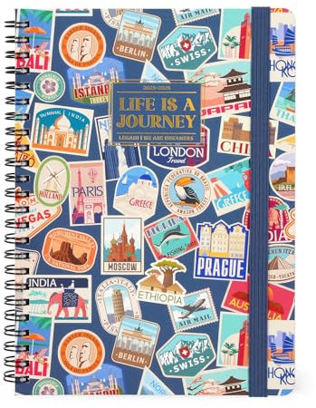 Legami - Wochenplaner 2025-2026, Travel Stickers, 16 Monate, groß, Tagebuch von September 2025 bis Dezember 2026, Verschluss mit Gummiband, FSC-zertifiziertes Papier, 15 x 21 cm