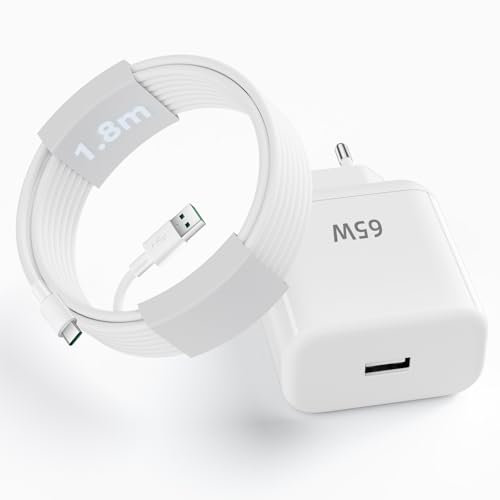 65W Cargador USB y 6.5A SUPERVOOC Tipo C Cable 1.8M para OPPO Find X3 X2 Reno7 Pro 5G A3x, Cargador Movil Carga Rapida para realme GT Neo 2 para OnePlus Nord CE 2, Adaptador Cargador