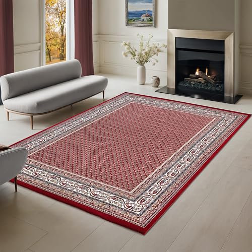 the carpet Kashmir Klassicher hochwertiger Teppich mit orientalischem Muster, Orient-Optik, Orientalisch, weicher Kurzflor, langlebig, Rot, 80 x 150 cm