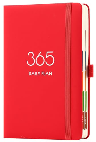 Terminplaner 2026, A5, 2026, Tag pro Seite, Tagesplaner, planen Sie Ihr Jahr von Januar 2026 bis Dez. 2026 mit monatlichen Registern, buntem Seitendesign, Stiftschlaufe und Rückentasche (rot)