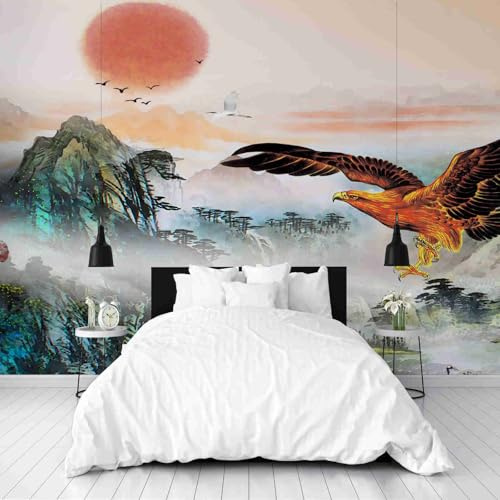 Traditionell Adler Fototapete 3D Effekt Malerei Berg Wandtapete Schlafzimmer Tier Sonne Vliestapete Wanddeko Wallpaper Dekoration Tapete Zimmer Wohnzimmer Cafe 450x315 cm
