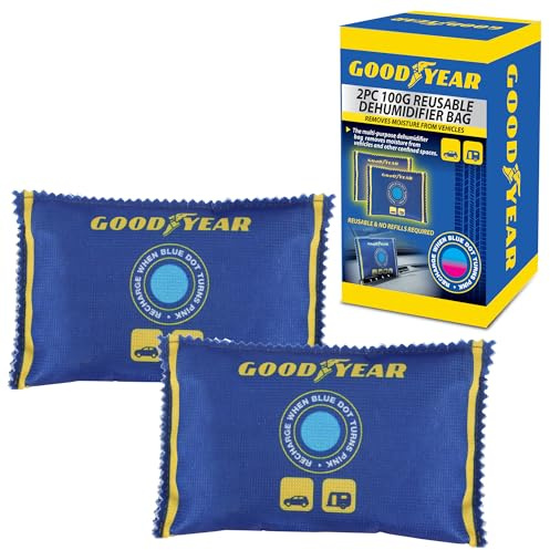 Goodyear 2pc 100g Reusable Car Dehumidifier Bags – Heavy-Duty Moisture Absorbers for Vehicles, Boats & Small Confined Spaces, Eco-Friendly with No Refills Needed