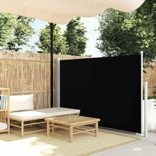 Sichtschutz Strandschirm,Ausziehbare Seitenmarkise 140×500 cm Schwarz für Balkon,Terrasse,Garten