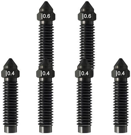 Nssnlur 6Pcs Centauri Carbon Nozzles für Elegoo, 4Pcs 0.4mm 2Pcs 0.6mm Düse aus gehärtetem Stahl 3D Drucker Extruder Nozzle für Elegoo Centauri Carbon